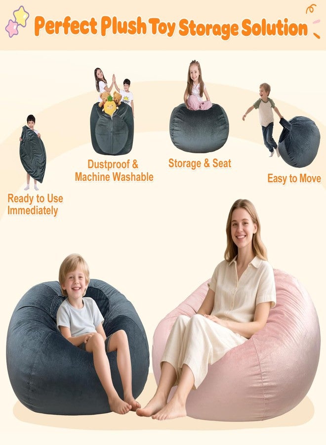 Lukeight Stuffed Animals Storage Bean Bag Chair Cover - Premium Velvet Organizer with YKK Zipper Holds 80+ Plush Toys, Washable Kids Room Decor (No Filling, X-Large) - Image 3
